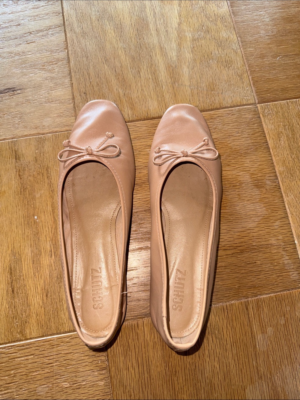 SCHUTZ Nude Leather Bow Ballet Flats